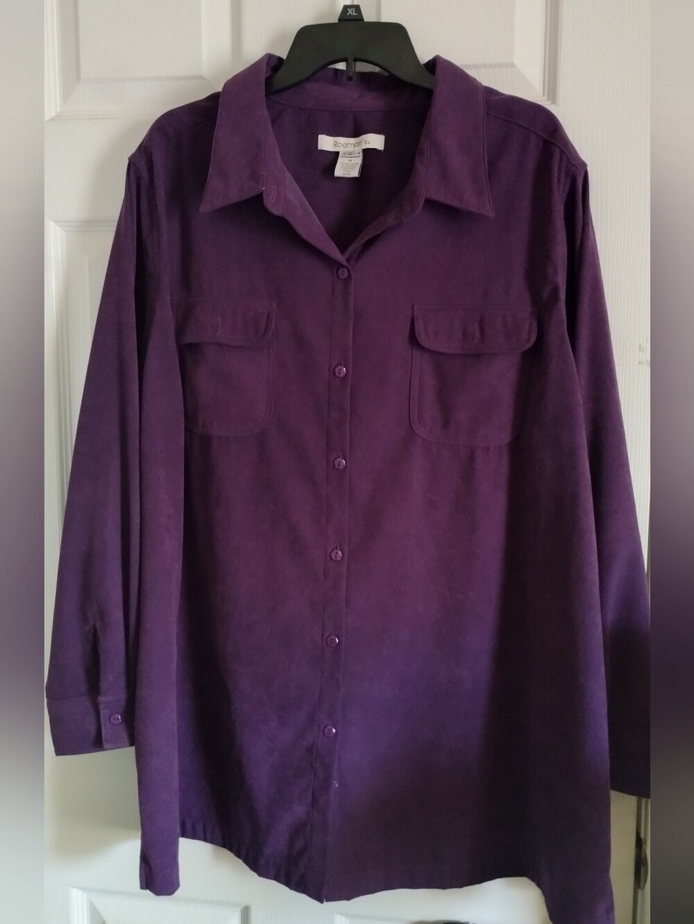 Plus Size Women's Deep Purple Long-Sleeve Button-Down Shirt- Faux Suede
